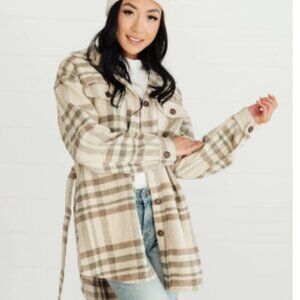 Oat Benji Belted Plaid Jacket/Cardigan Large XL